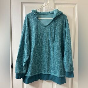 Athleta Women Sundown Alliance Hoodie Size L Teal Blue Floral Oversized Sweater
